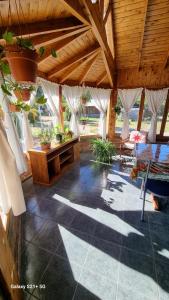 Trayken في الهويو: غرفة معيشة بسقف خشبي مع نباتات
