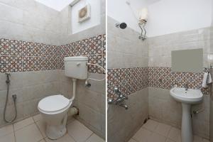 two pictures of a bathroom with a toilet and a sink at Stellar Resort in Bhubaneshwar