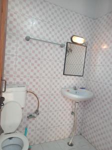 a bathroom with a toilet and a sink at Deelux cottages inn in Chail