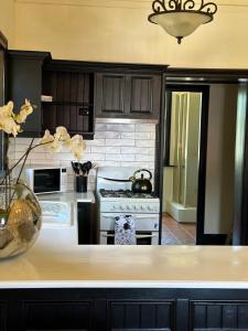 a kitchen with a stove and a counter top at The Boston Ivy 1880 - The Residence in Mittagong