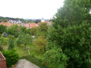 einen Blick über einen Park mit Bäumen und Häusern in der Unterkunft Ferienwohnung Kroeschell in Bad Sachsa