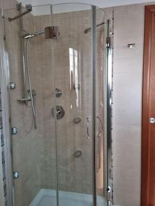 W łazience znajduje się prysznic ze szklanymi drzwiami. w obiekcie Delizioso e silenzioso appartamento a Roma w Rzymie