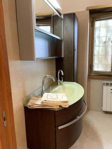 a bathroom with a sink and a mirror at Delizioso e silenzioso appartamento a Roma in Rome