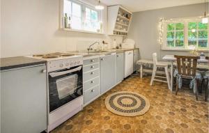 a kitchen with a stove and a sink and a table at 2 Bedroom Beautiful Home In Hr in Höör