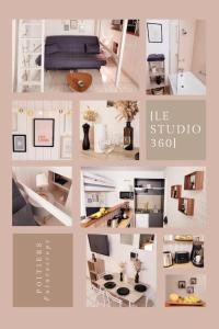 un collage de fotos de una sala de estar en Le Studio 360 Proche Futuroscope & Arena 1/4 Pers, en Chasseneuil-du-Poitou