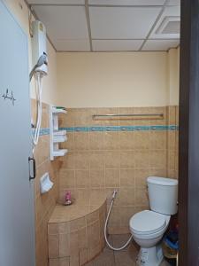 a bathroom with a toilet and a shower at Tropicana Khophagan Resort Hotel in Thong Sala