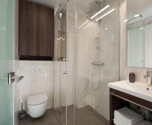 La salle de bains est pourvue d'une douche, de toilettes et d'un lavabo. dans l'établissement Luxury Apartment Galant 2, à Split