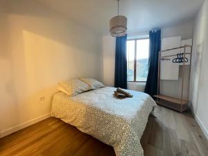 1 dormitorio con cama y ventana en Appartement coup de coeur. St Etienne-Rochetaillée en Saint-Étienne