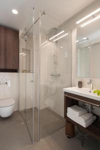 La salle de bains est pourvue d'une douche, de toilettes et d'un lavabo. dans l'établissement Luxury Apartment Galant 2, à Split