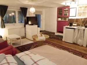 salon z kanapą i kuchnią w obiekcie Studio in Altstadthaus w mieście St. Veit an der Glan