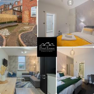 a collage of photos of a bedroom and a living room at 2 Bed Garden Flat at Primal Estates Short Lets in Brighton in Brighton & Hove