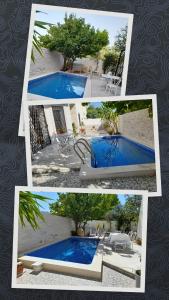 uma colagem de quatro fotos de uma piscina em Villa des plaisirs em Borj el Khessous