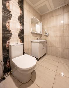 ein Bad mit einem WC und einem Waschbecken in der Unterkunft Gul Otel in Istanbul