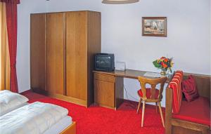 a bedroom with a desk with a tv and a bed at Gorgeous Studio In Kirchberg With House A Mountain View in Kirchberg in Tirol