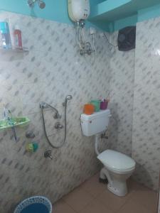 a bathroom with a shower and a toilet in it at Roxel Inn in Port Blair