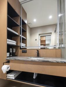 比什凱克的住宿－艾弗洛帕酒店，一间带水槽和大镜子的浴室