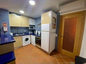 アルマカオ・デ・ペラにあるOcean Terrace Apartmentのキッチン(冷蔵庫、洗濯機付)