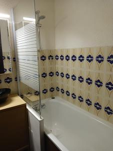 een badkamer met een bad en een douche bij Studio à la montagne in Valdeblore