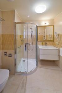 W łazience znajduje się prysznic, toaleta i umywalka. w obiekcie Havelska Old Town Residence w Pradze
