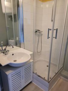 een badkamer met een wastafel en een douche bij Beau studio dans le Vieux-Lille in Lille
