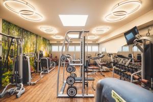 a gym with cardio equipment and treadmills at Vital-Hotel-Styria in Fladnitz an der Teichalm