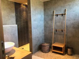 La salle de bains est pourvue d'une douche, de toilettes et d'un lavabo. dans l'établissement L'annexe, à Stavelot