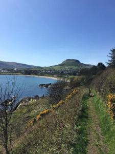 a path on a hill next to a body of water at Cushendall Cottage, Moneyvart in Cushendall