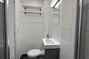 a white bathroom with a toilet and a sink at Cozy studio in Paris 15eme in Paris