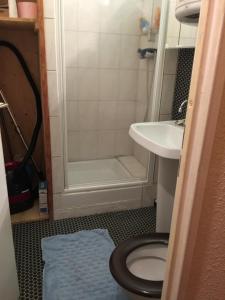 W łazience znajduje się prysznic, toaleta i umywalka. w obiekcie Le Grattague - St Gervais Les Bains w mieście Saint-Gervais-les-Bains