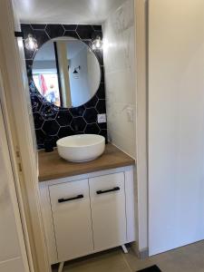 a bathroom with a sink and a mirror at Cap d'Agde Naturiste Port Nature 2 in Cap d'Agde