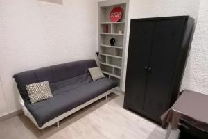 eine Couch in einem Zimmer mit Bücherregal in der Unterkunft Studio Capucins 2 pers Place des Terreaux in Lyon