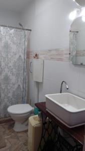 a bathroom with a white toilet and a sink at La Baquiana 2 in Mercedes