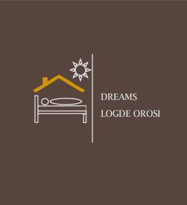 a logo for dreams lodgeost with a bed at Dreams Lodge Orosi in Cartago