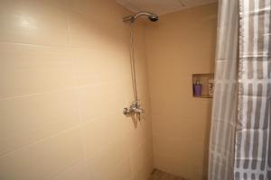 La salle de bains est pourvue d'une douche avec un pommeau de douche. dans l'établissement Grandpa House-Attic App 4, à Tirana