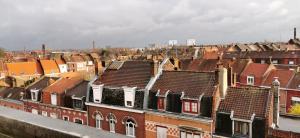 un grupo de techos de casas en una ciudad en Reims Appart - Idéal pour Pro en déplacement *Wifi rapide *Vue panoramique *Parking facile, en Roubaix