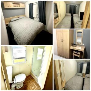 a collage of four pictures of a small room at Goldflinch - 3 bedroom (8 birth) caravan Sand Le Mere in Waxholme