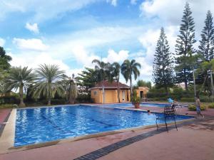 a large swimming pool in a yard with palm trees at SMyleINN camella Jade in Mexico