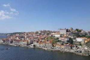 eine Luftansicht einer Stadt neben dem Wasser in der Unterkunft Appartement de 90 m2 en 1ere ligne face a l'ocean in Vila Praia de Âncora