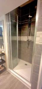 y baño con ducha y puerta de cristal. en Casanna Triplex Cœur De Ville en Pont-à-Mousson