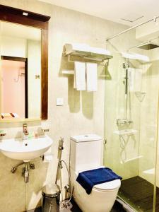 La salle de bains est pourvue de toilettes et d'un lavabo. dans l'établissement City Hotel Colombo 02, à Colombo