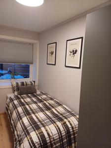 una camera con un letto e due quadri appesi al muro di K8 Apartment a Kongsberg