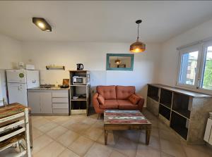 a living room with a couch and a kitchen at LOS COCOS Divino monoambiente de diseño propio in San Carlos de Bariloche +8 photos