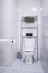 een witte badkamer met een toilet en een douche bij Casa Amma - Amma in Matehuala