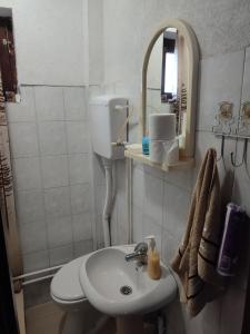 a bathroom with a sink and a toilet and a mirror at Kuća za odmor Virtus Goč in Vrnjačka Banja