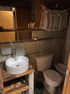 a bathroom with a sink and a toilet at CASA CAMPO in Villa General Belgrano