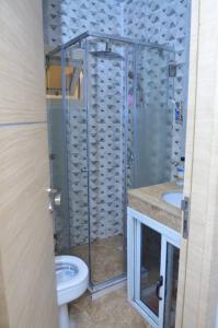 a bathroom with a shower and a toilet and a sink at F3 Dakar Plateau Appartement Cité Emmergence in Dakar