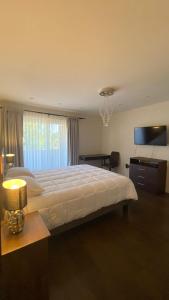 une chambre avec un lit, un bureau et une télévision dans l'établissement Hotel Boutique Las Taguas, à Constitución 20 autres photos