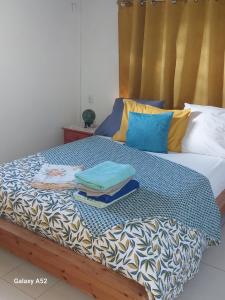 Anse-Bertrand的住宿－Haut de villa agréable et paisible climatise, wifi，床上配有枕头和毛巾