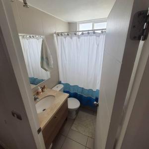 Departamento Verano, Vista Al Mar في فينيا ديل مار: حمام مع حوض ومرحاض ونافذة