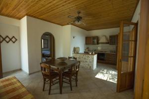 a kitchen and dining room with a table and chairs at Nereidi Villas in Porto Ozias